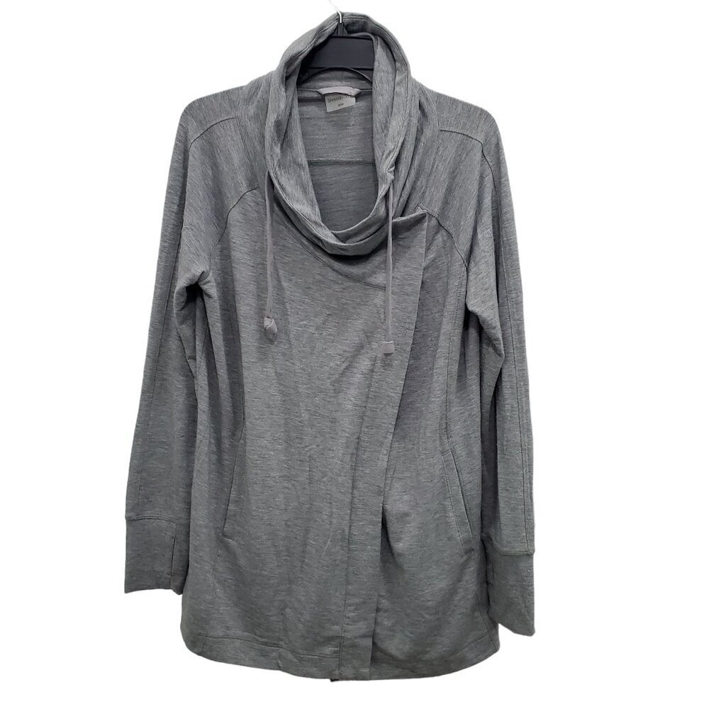 Shambhala‎ Women's Gray Spacedye Jersey Knit Asymmetrical Wrap Cowl Cardigan M
